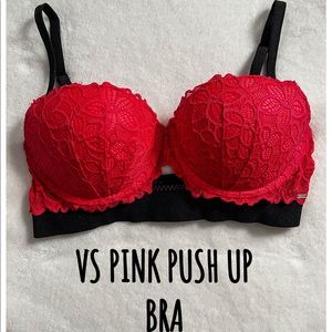 VICTORIAS SECRET PINK 34DD RED LACE PUSH UP DATE BRA